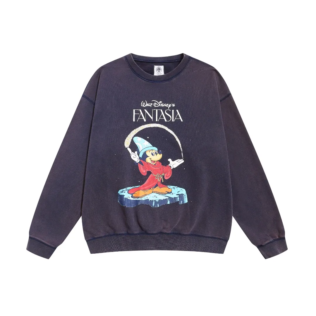 Saint Michael "FANTASIA" Mickey printed retro distressed washed-out thin round-neck long-sleeved sweatshirt Fabric: 390g Style number: SM621 Size: S-M-L-XL Color: washed blue Price: P198